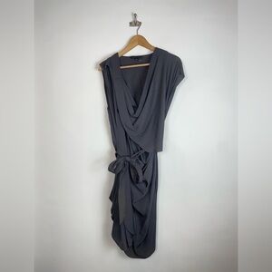 Alexander‎ Wang Draped Cowl Neck Wrap Dress – Dark Gray, Size 4, 100% Triacetate